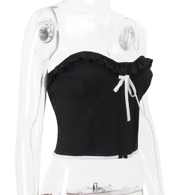 Strapless Sweetheart Neck Hook Front Bow Corset Crop Top 8