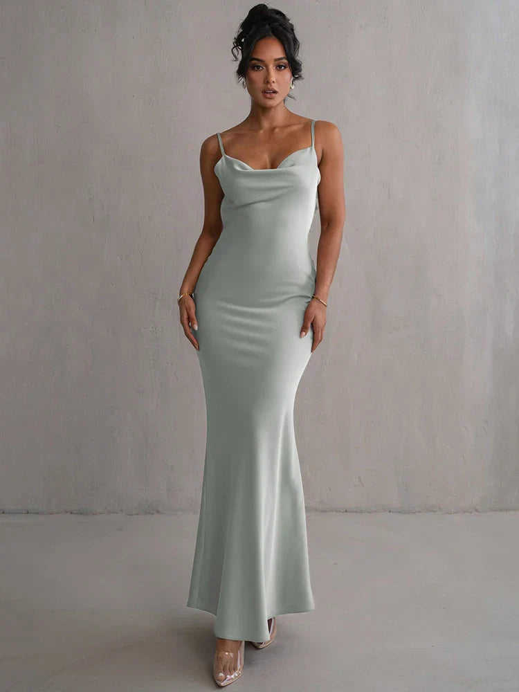 Floral Draped Backless Maxi Silk Dress - View 2