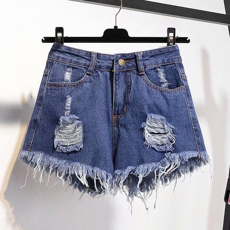 KittenAlarm - Casual High Waist Denim Shorts Women Summer Pocket Tassel Hole Ripped jeans Short Female Femme Short Pants Women