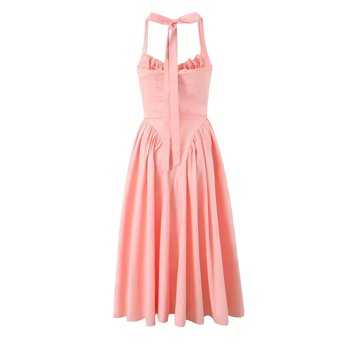 Halter Neck Corset Fit and Flare A-Line Midi Dress