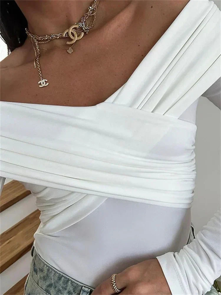 Off Shoulder Crossover Draped Long Sleeve Top 3