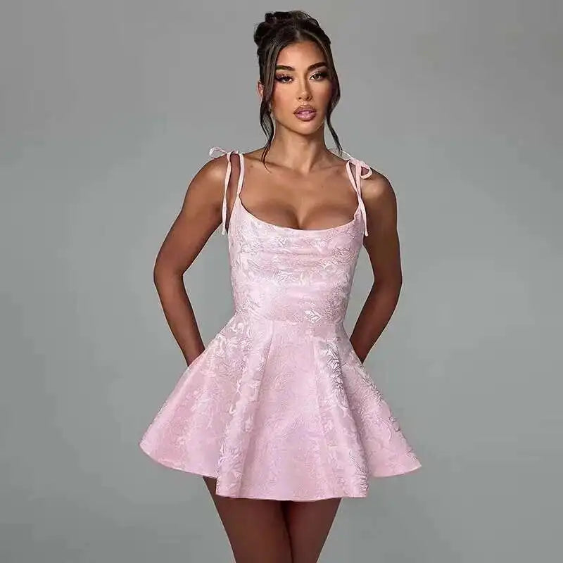 Bow Backless Jacquard A Line Mini Dress 20