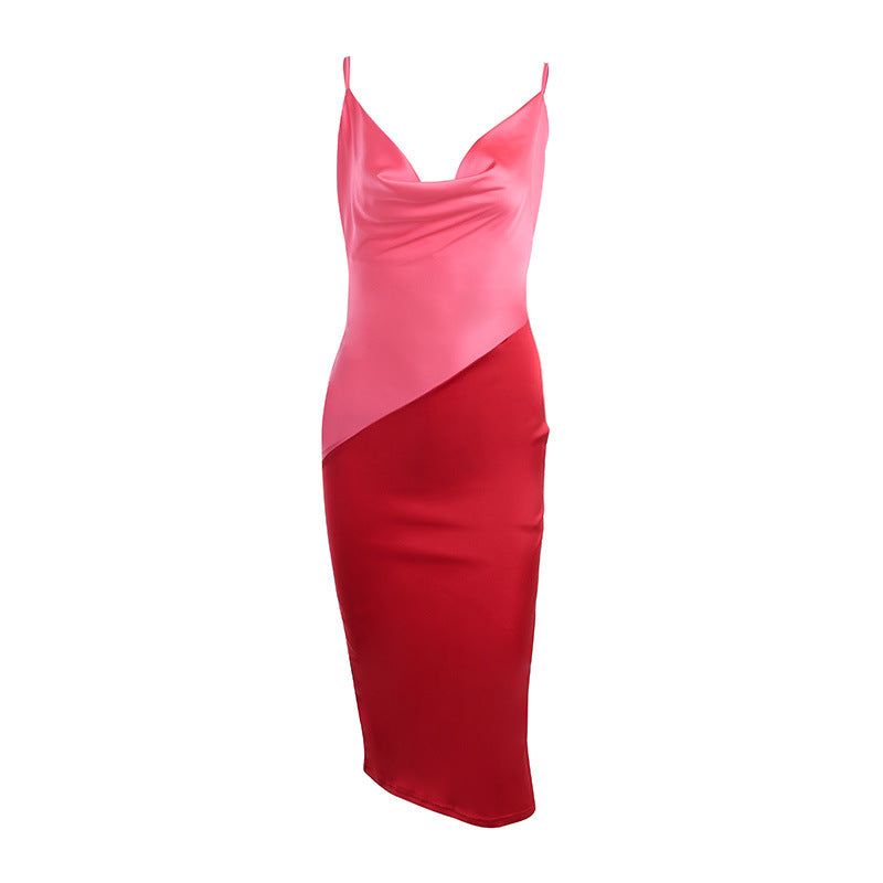 Strawberry Fields Diagonal Panel Satin Midi Dress - View 12