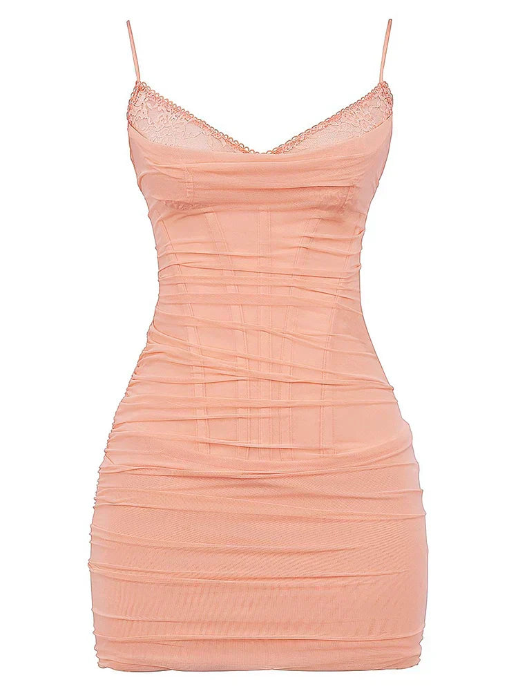 Sweetheart Spaghetti Strap Lace Trim Bustier Bodycon Mini Dress
