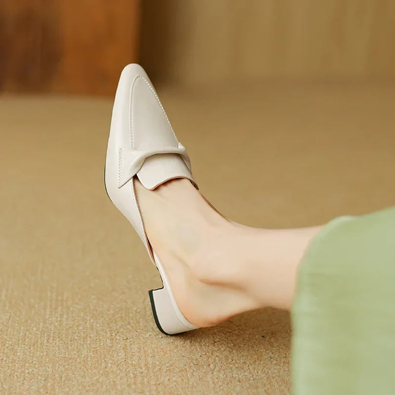 Square Toe Block Heel Loafer Mules