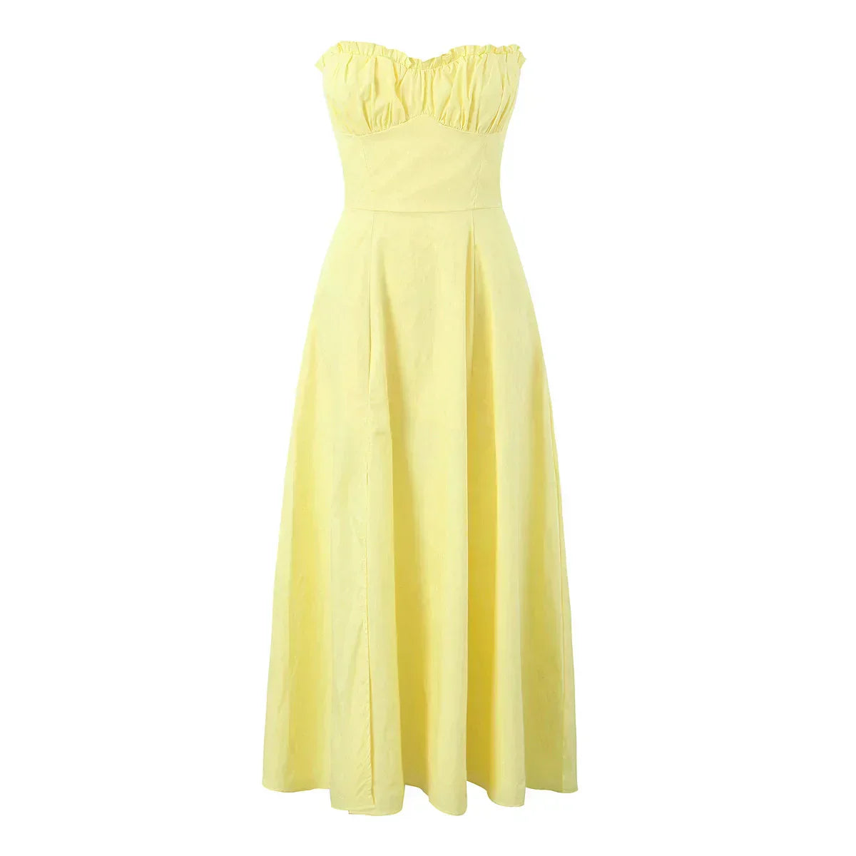 Corset Tie Shoulder Square Neck Ruffle High Split Midi Dress