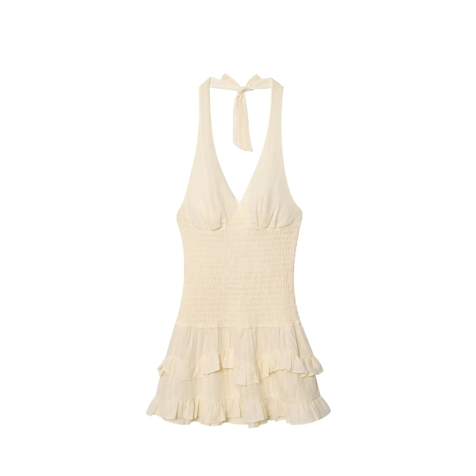 BERNICE RUFFLE MINI DRESS Beige