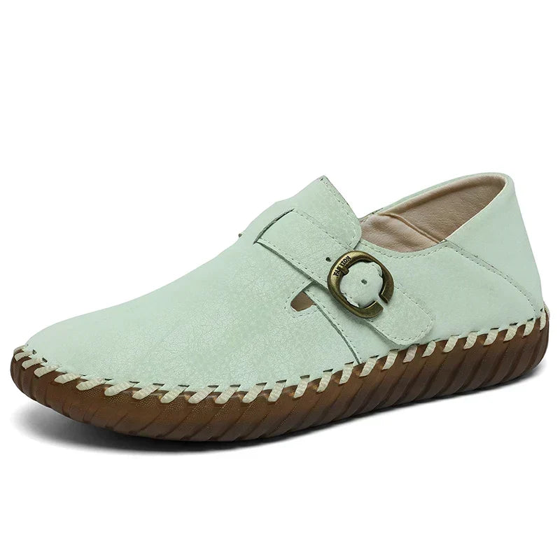 Buckle Strap Stitched Slip On Loafers