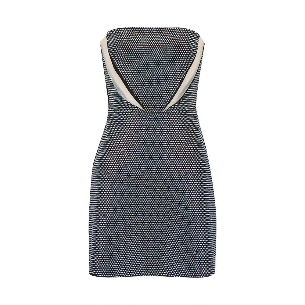 Rhinestone Strapless Cut Out Bodycon Mini Dress