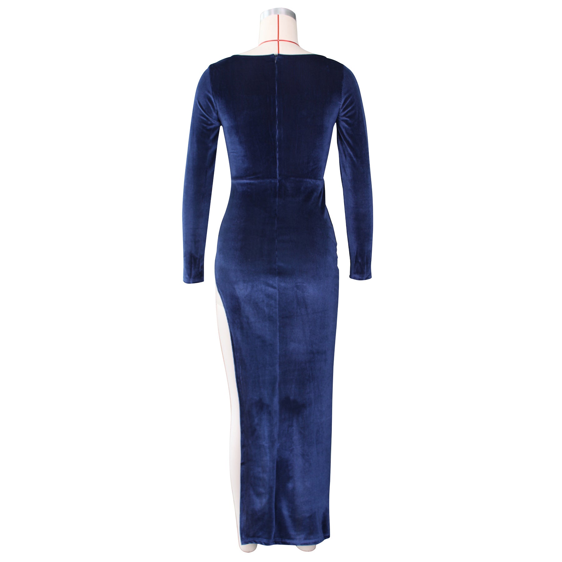 Refined Velvet High Waist Slit Maxi Dress Long Sleeve Evening Party Dress