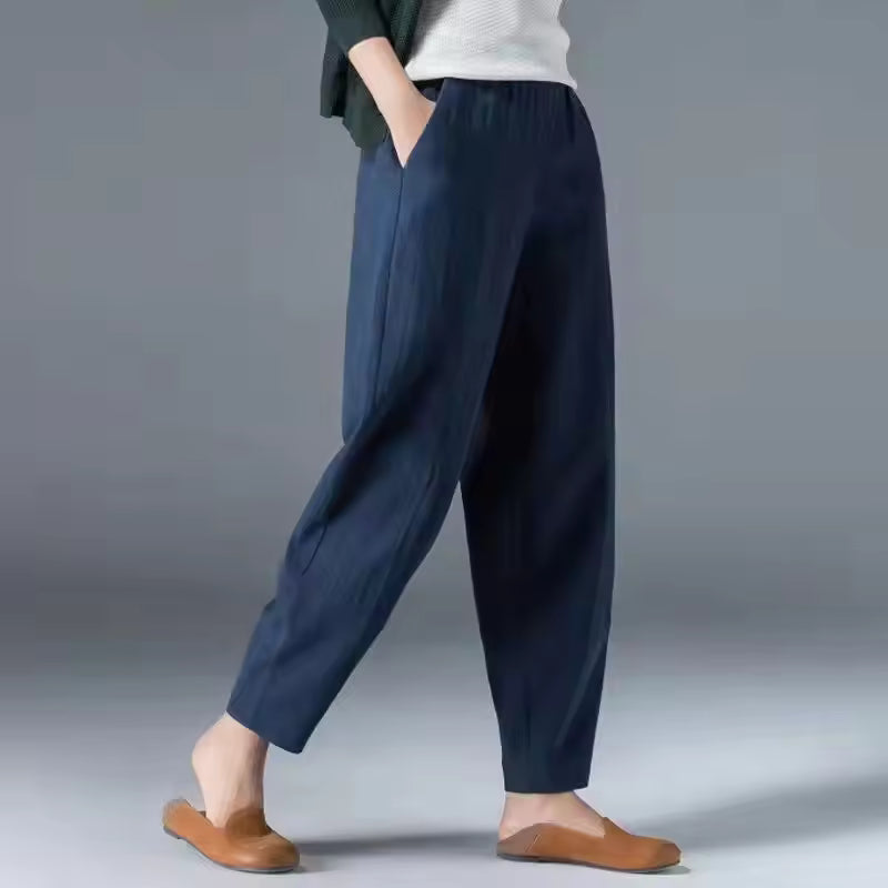 High Waist Tapered Leg Pull On Pants