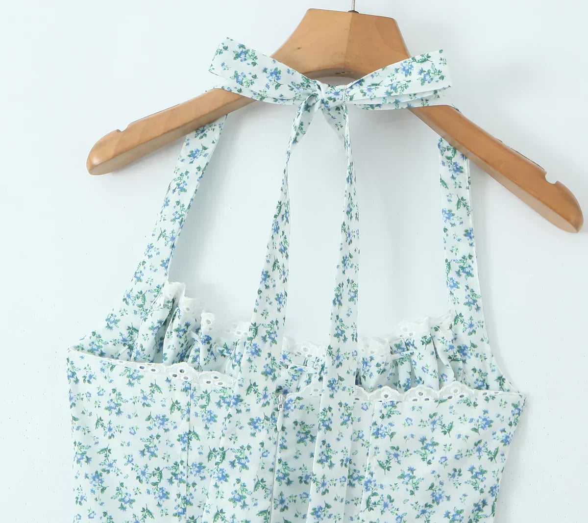 Floral Halter Neck Bow Fit and Flare Midi Dress