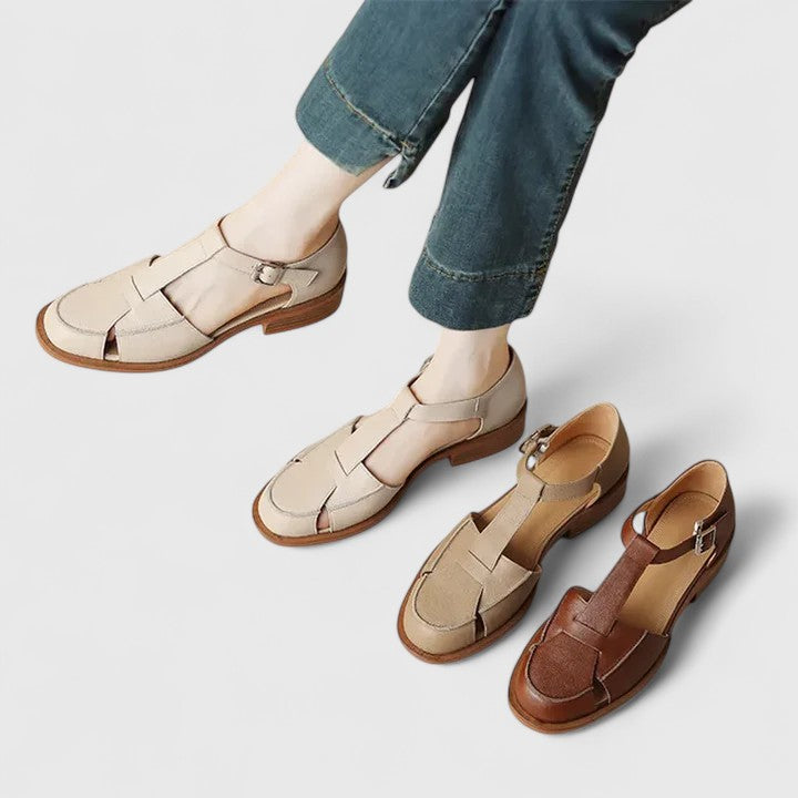 Closed Toe T-Strap Buckle Low Block Heel Fisherman Sandals
