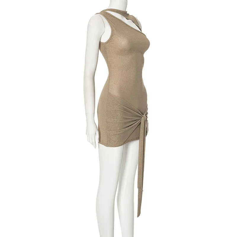 Halter Neck Cut Out Wrap Tie Waist Bodycon Mini Dress