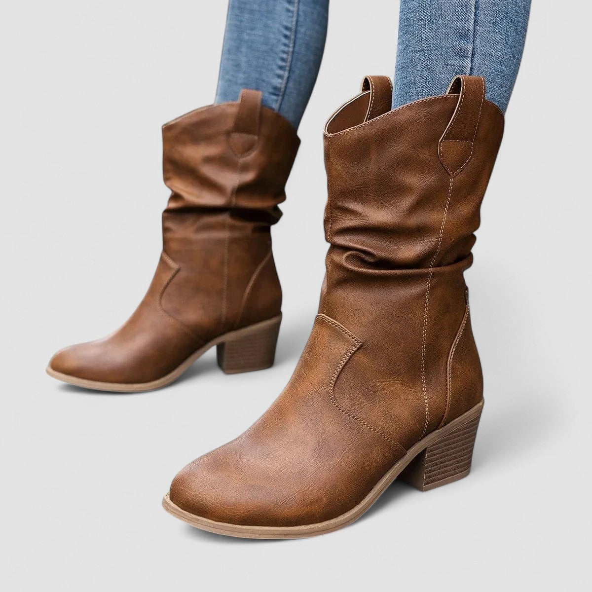 Slouch Block Heel Western Ankle Boots
