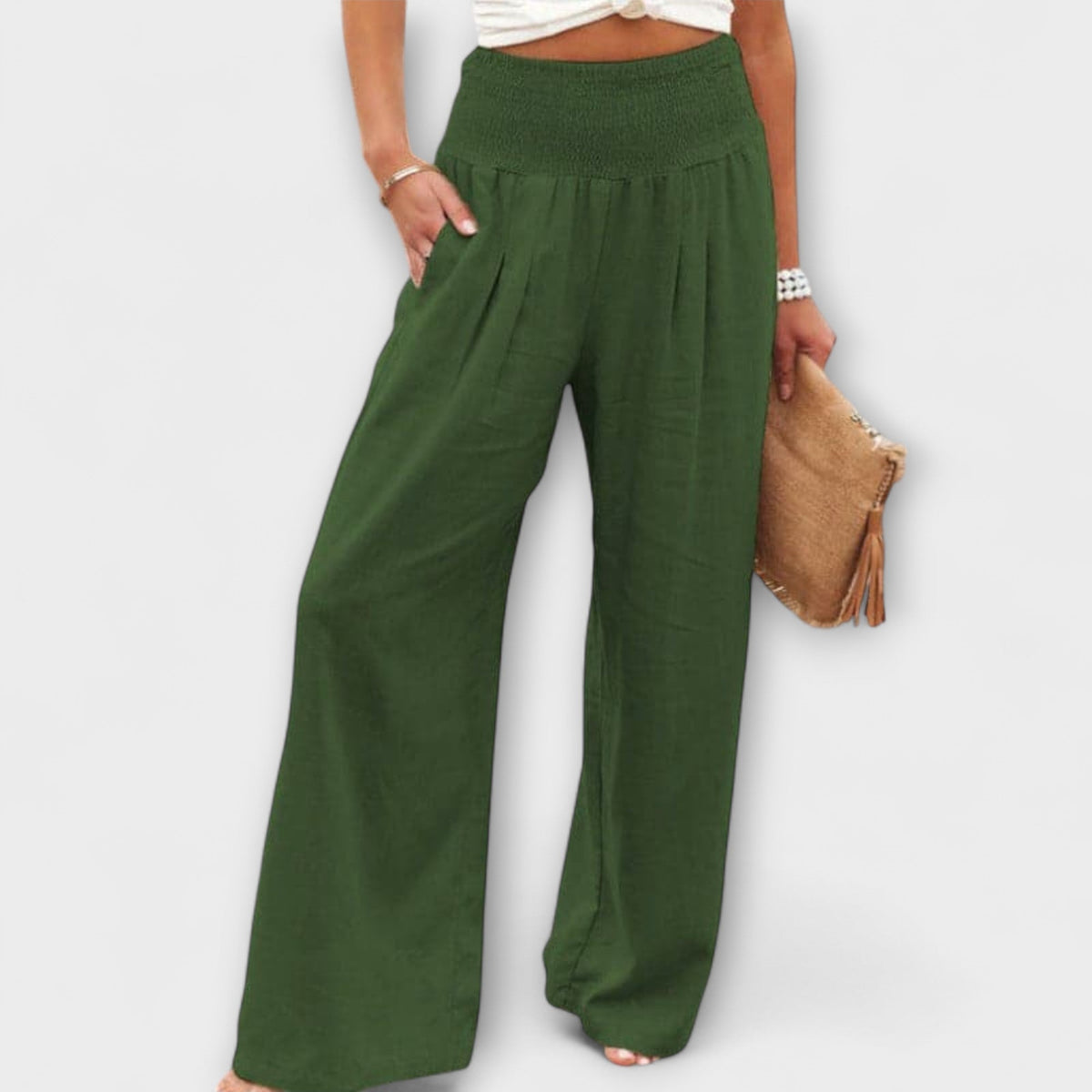 Smocked High Waist Wide Leg Palazzo Pants