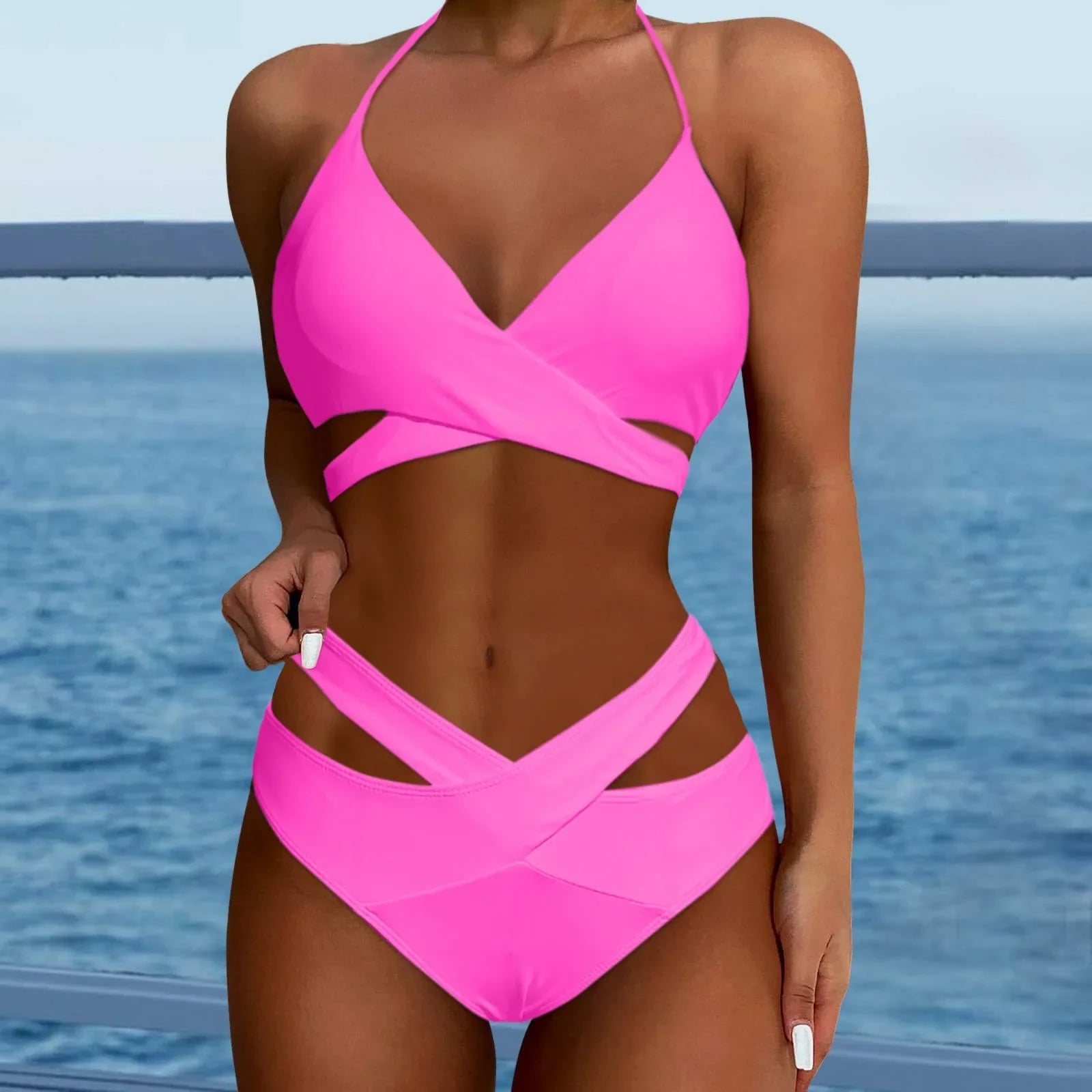 Hollow Out Backless Padded Two Piece Swim Sets