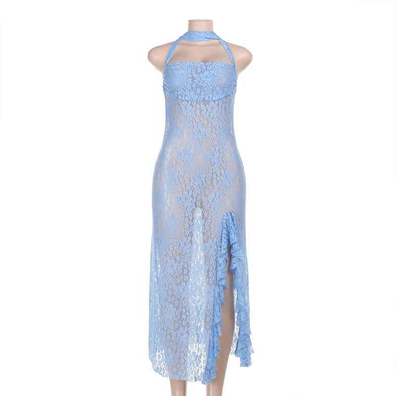Mesh Sleeveless Ruffle Hem A-Line Midi Dress - View 12
