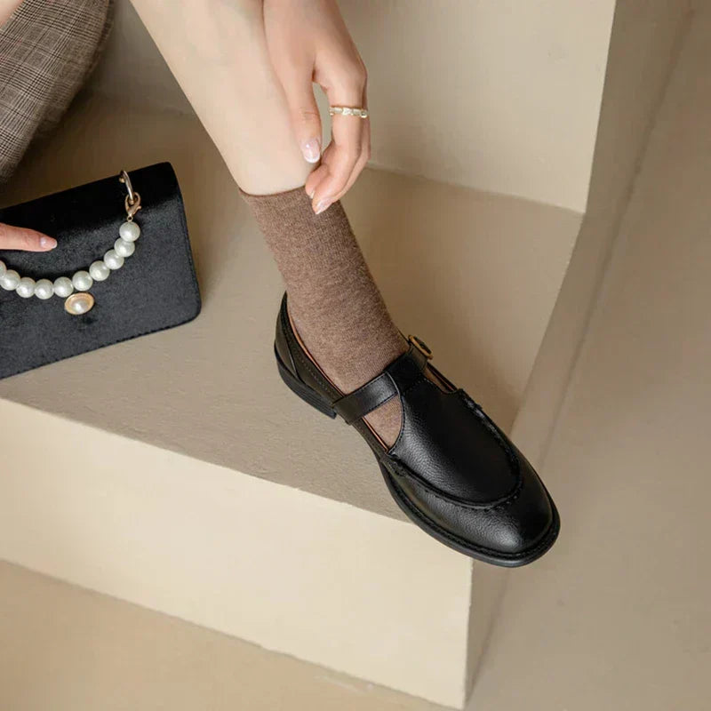 Round Toe T-Strap Buckle Mary Jane Flats