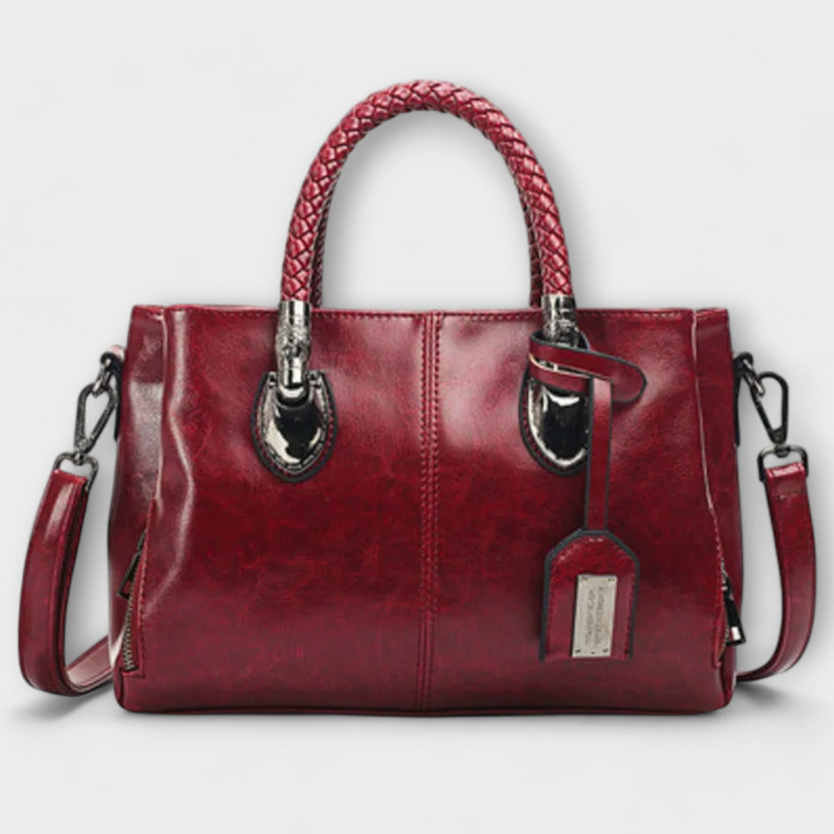 Braided Handle Faux Leather Satchel Bag