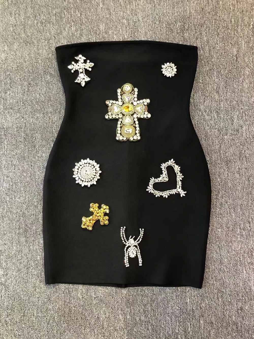 Strapless Rhinestone Cross Embellished Bandage Bodycon Mini Dress 12