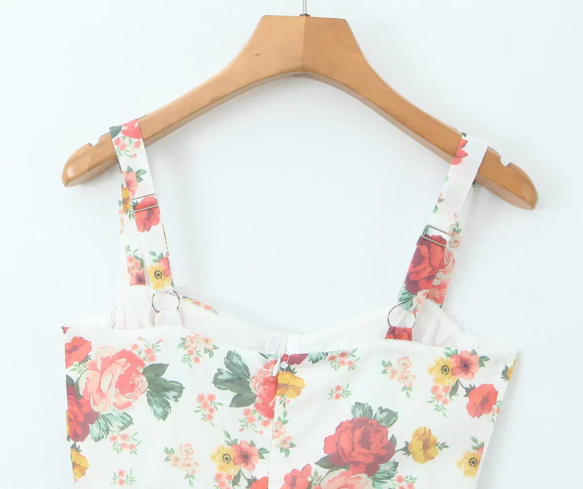 Floral Sweetheart Corset Tiered Ruffle Midi Dress
