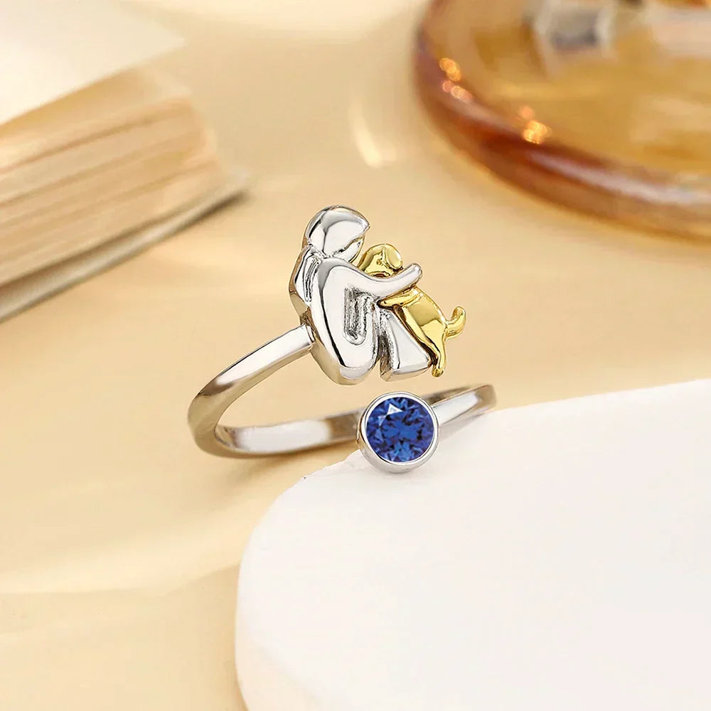 Two Tone Dog Hug Cubic Zirconia Open Adjustable Ring
