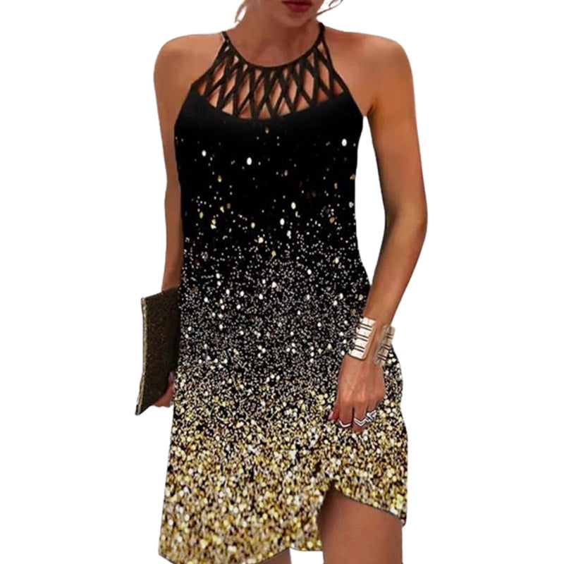 Halter Neck Tie Print A-Line Midi Dress - View 4