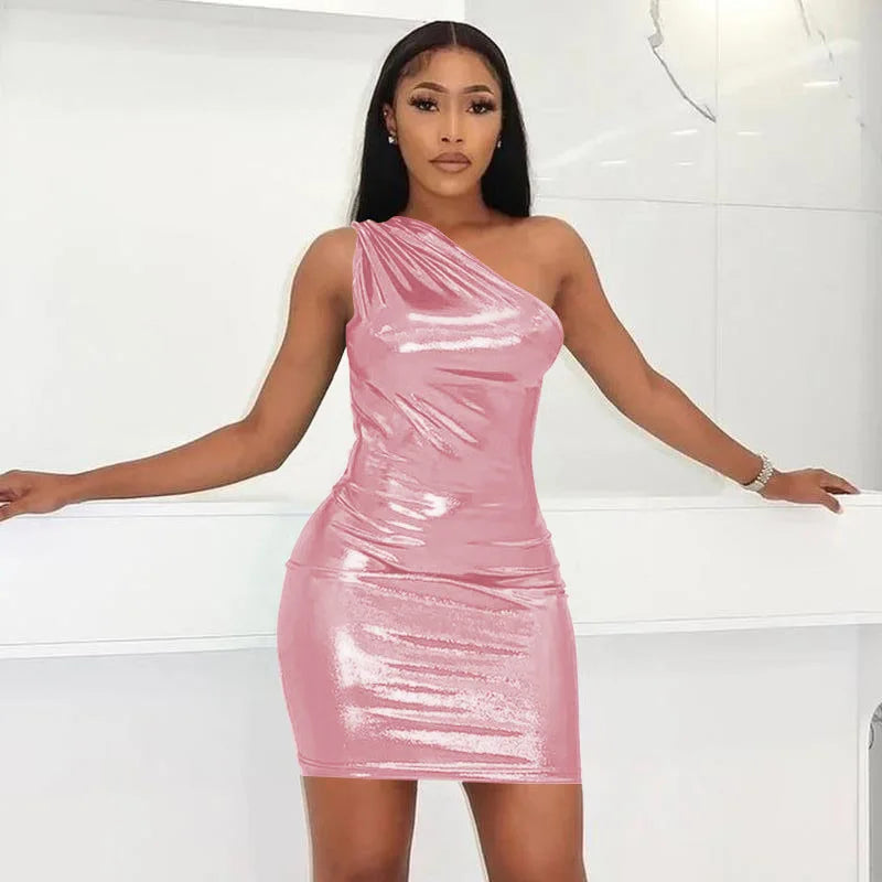 Metallic One Shoulder Irregular Mini Dress - View 5