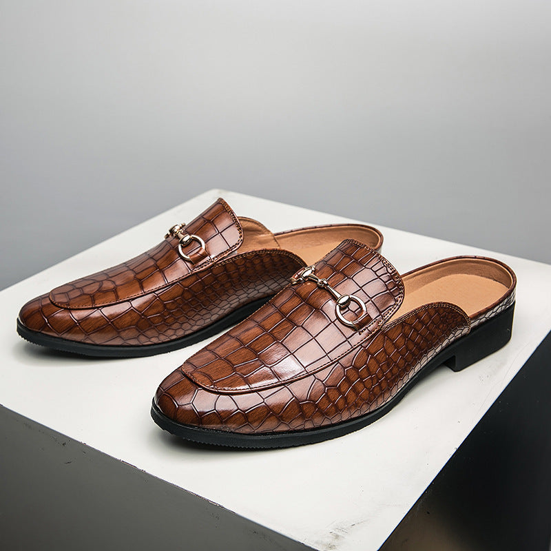 Croc Print Bit Buckle Backless Loafer Mules