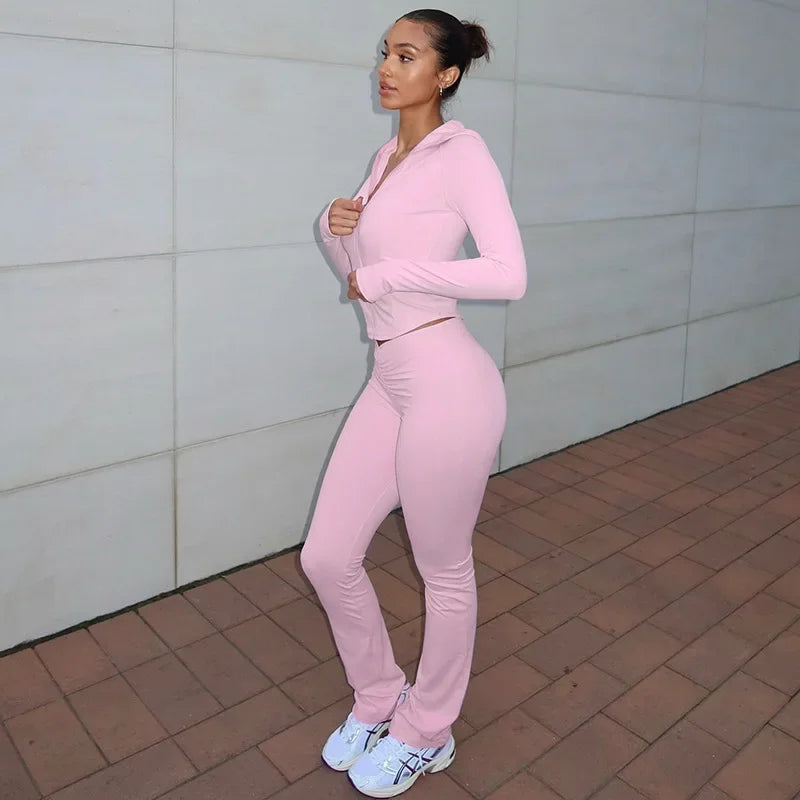 Hooded Zipper Skinny Knit Set