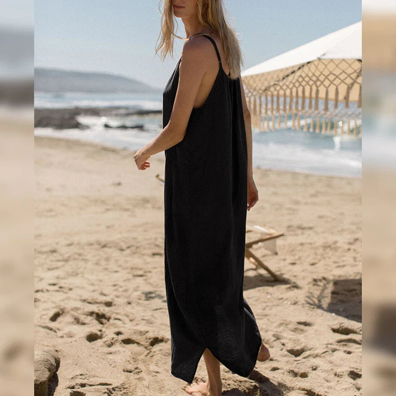 Spaghetti Strap Casual Cotton Midi Dress