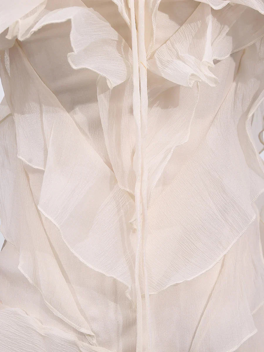 MILANO RUFFLE MINI DRESS CHAMPAGNE