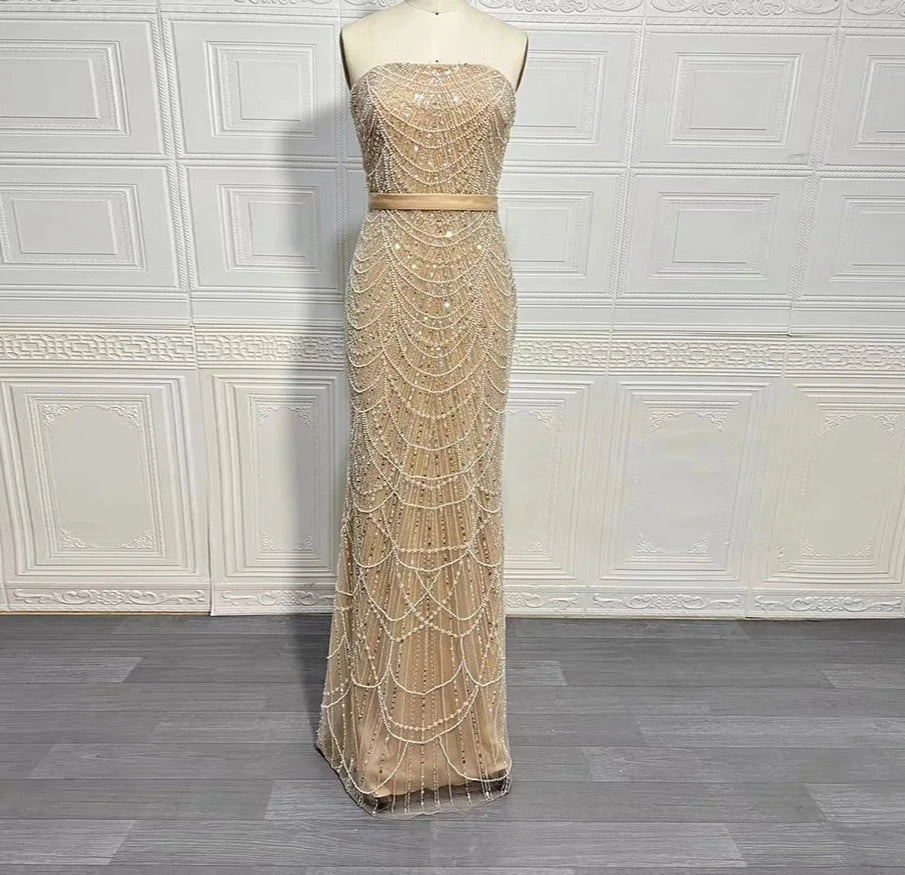Beaded High Neck Cape Sleeve Sheer Mermaid Gown