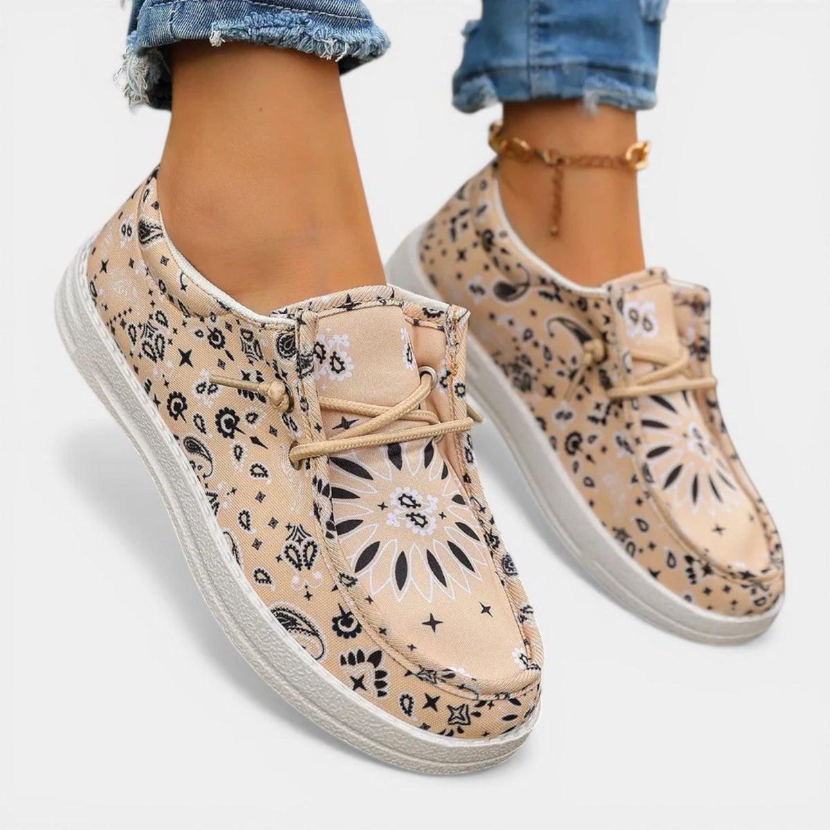 Bandana Paisley Print Canvas Lace Up Slip On Sneakers