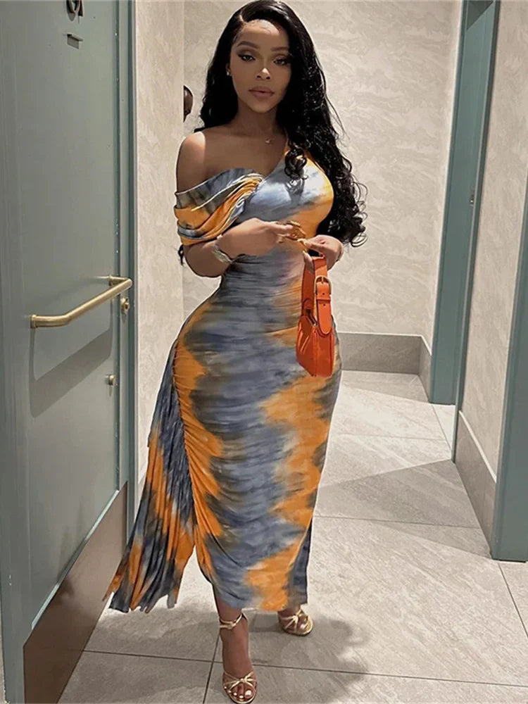 Side Split Skew Collar Tassel Midi Dress