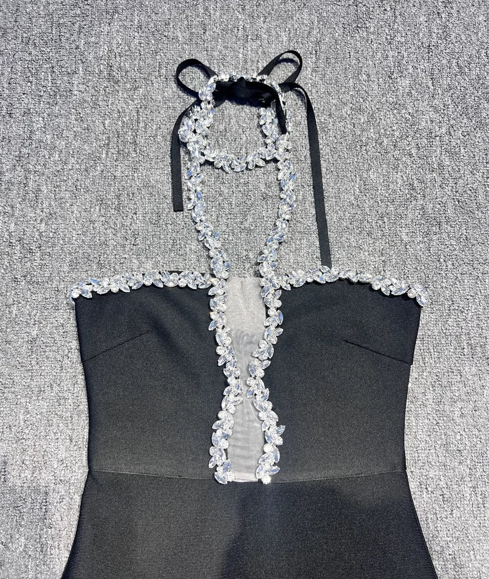 Black Diamond Strapless Maxi Bandage Dress - View 6