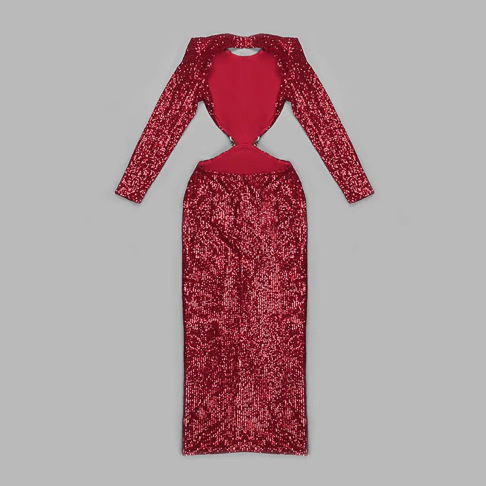 Sequin Long Sleeve Cut Out Bodycon Maxi Dress