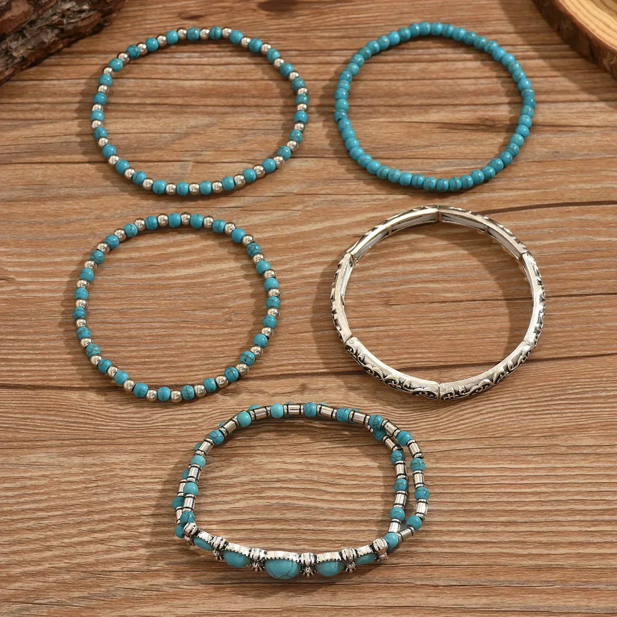 Boho Bracelet Set with Turquoise Beads