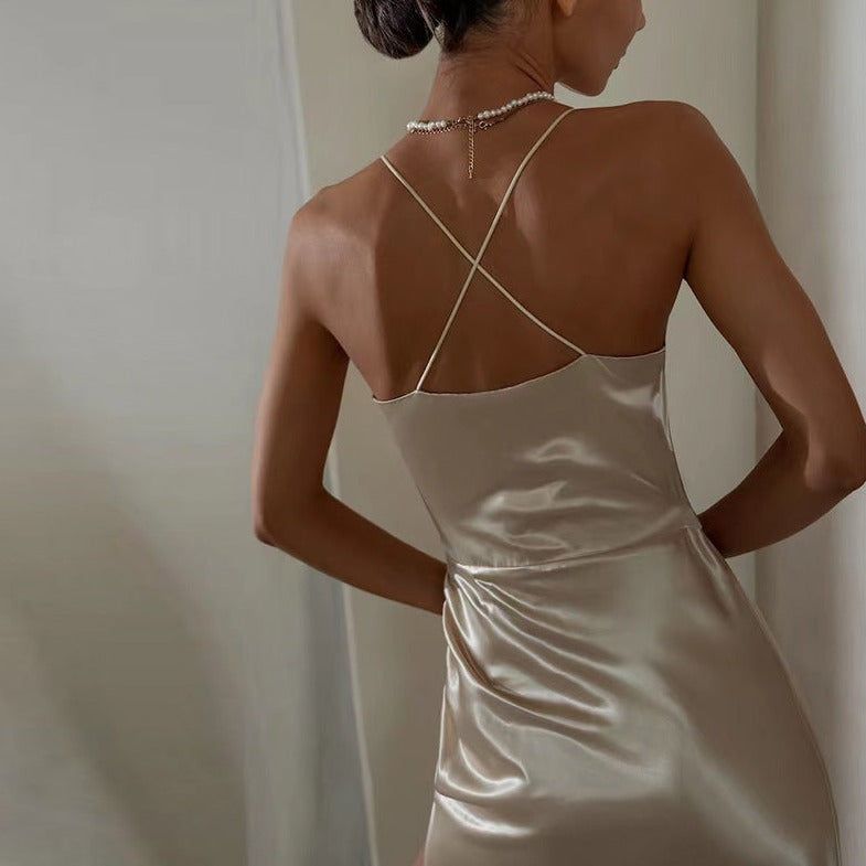 Magnificence Of Her Ruched Satin Midi Dress - View 9