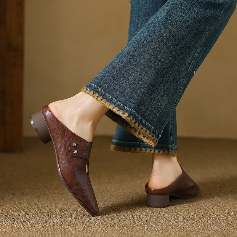 Square Toe Cut Out Buckle Block Heel Pumps