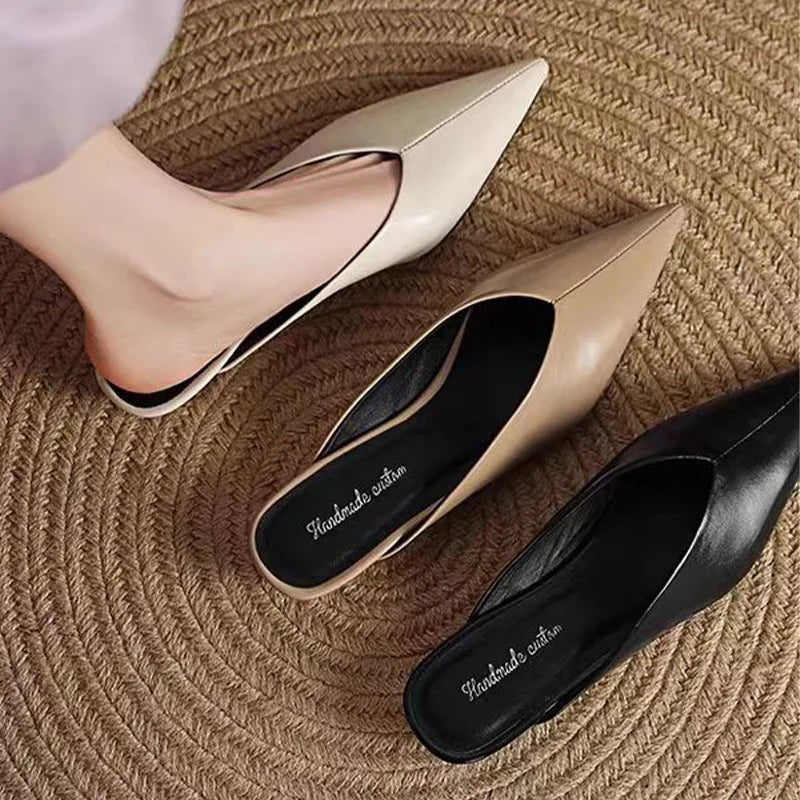Pointed Toe Slip On Backless Wedge Mules