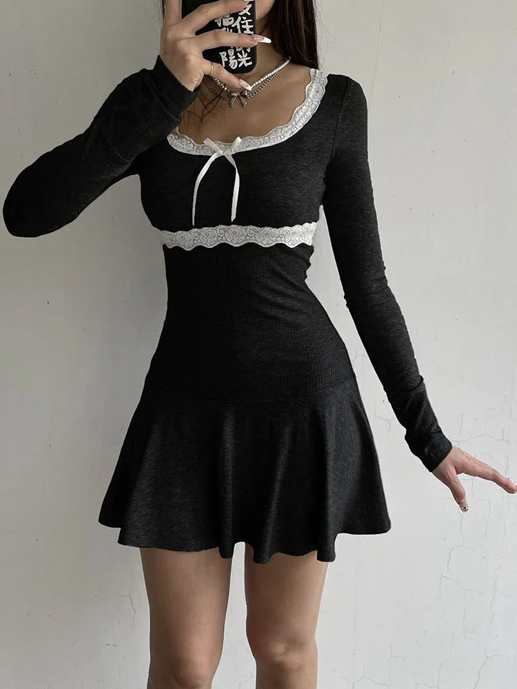Patchwork Lace Square Neck Mini Dress - View 3