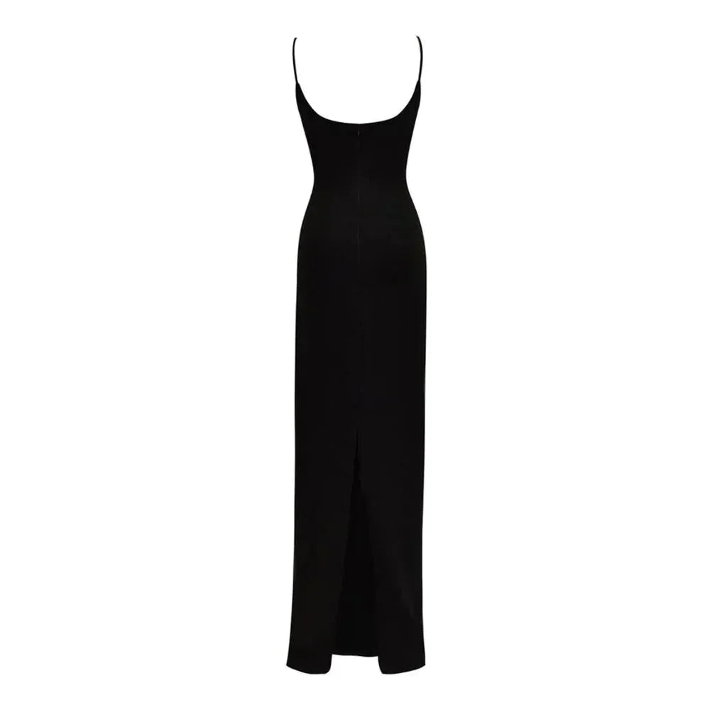 Spaghetti Strap 3D Floral Applique Bodycon Maxi Dress