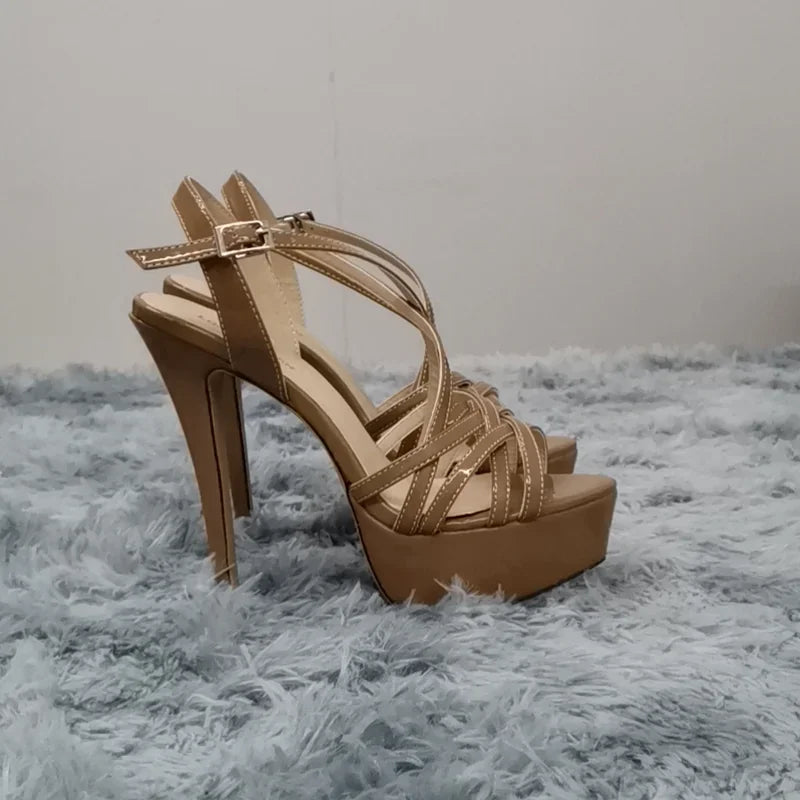 Strappy Peep Toe Platform Stiletto Sandals