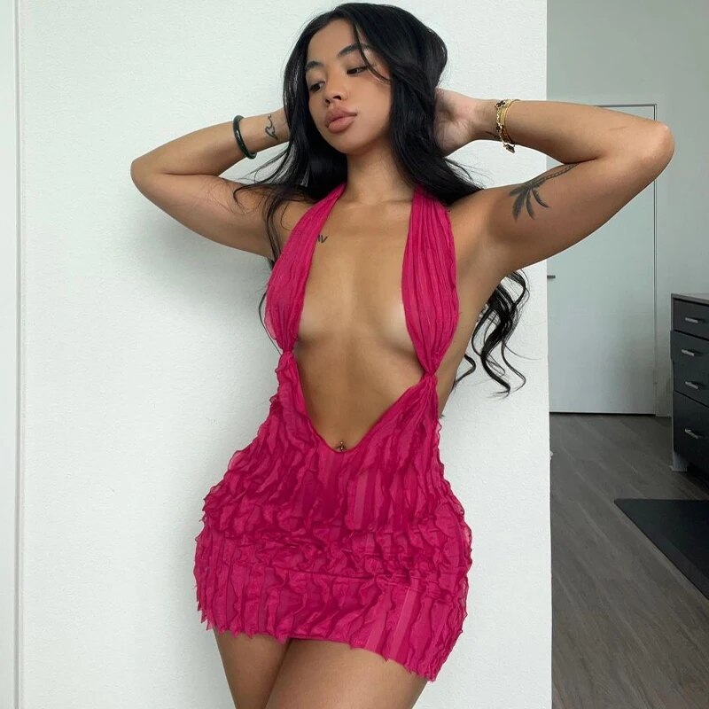 Deep V-Neck Mini Dress