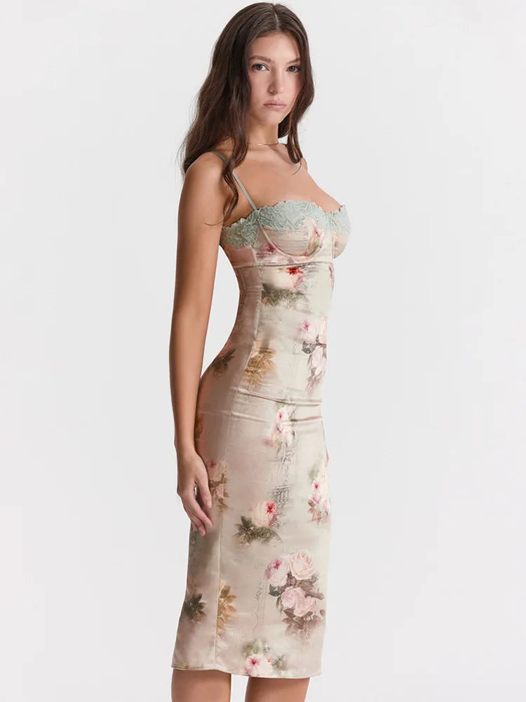 Lace Print Spaghetti Strap Midi Dress - View 3