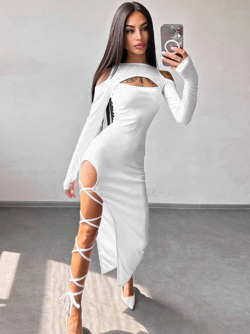 Hollow Lace Up Slit Sleeve Midi Dress - View 8