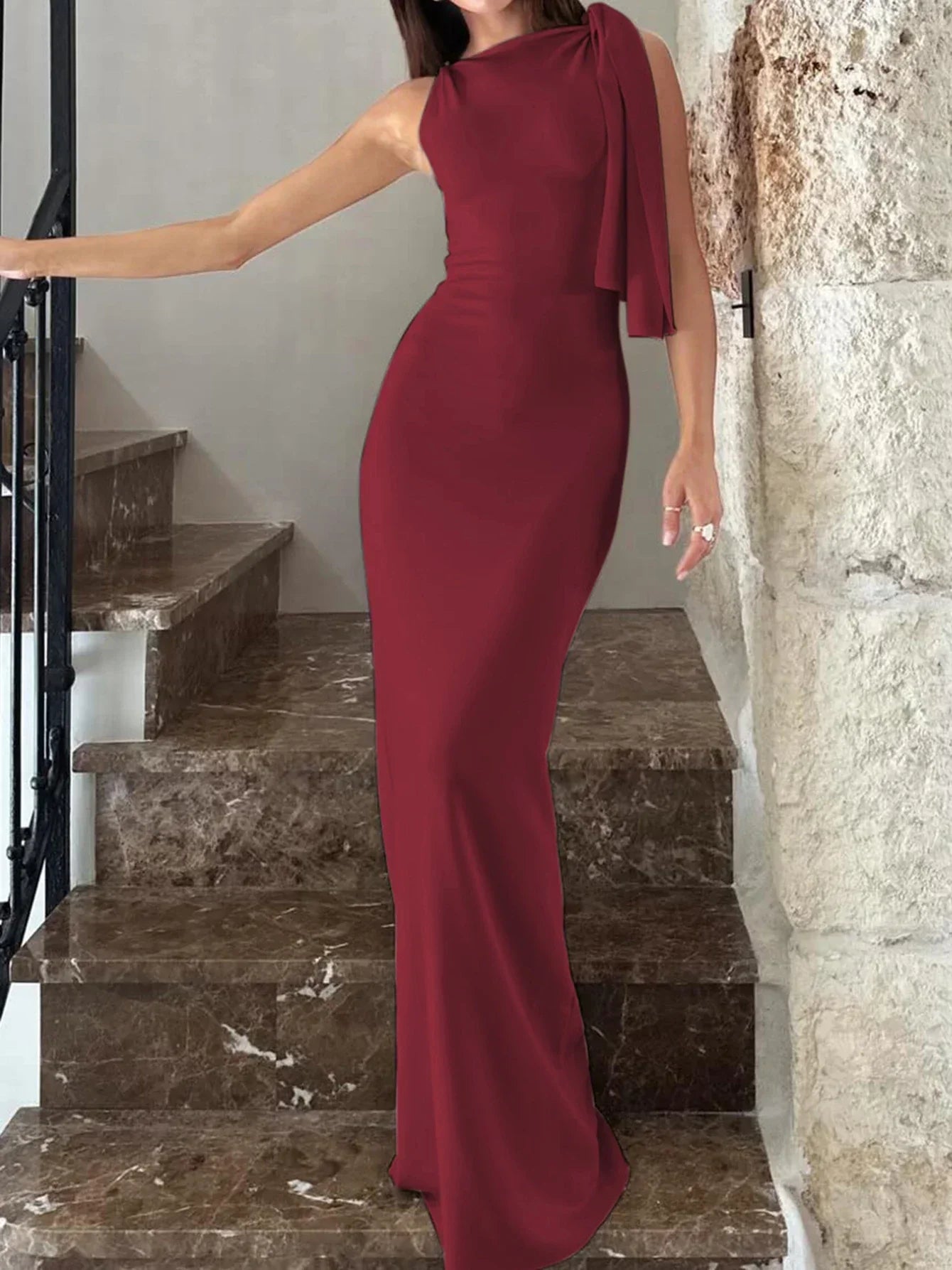 Patchwork O Neck Sleeveless Maxi Dress