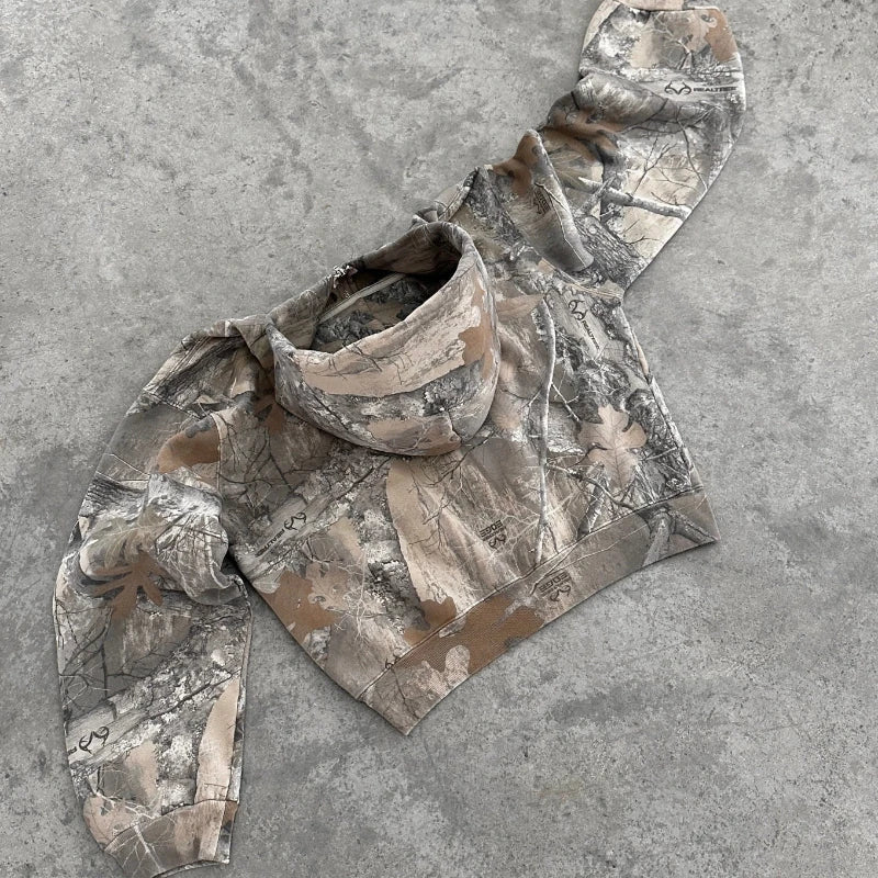 Camo Zip Up Oversized Hoodie